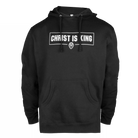 A black pullover hoodie with a white graphic print on the chest reading 'CHRIST IS KING' inside a rectangular border, with a small logo below it. The hoodie has black drawstrings and a front kangaroo pocket, shown against a plain white background.