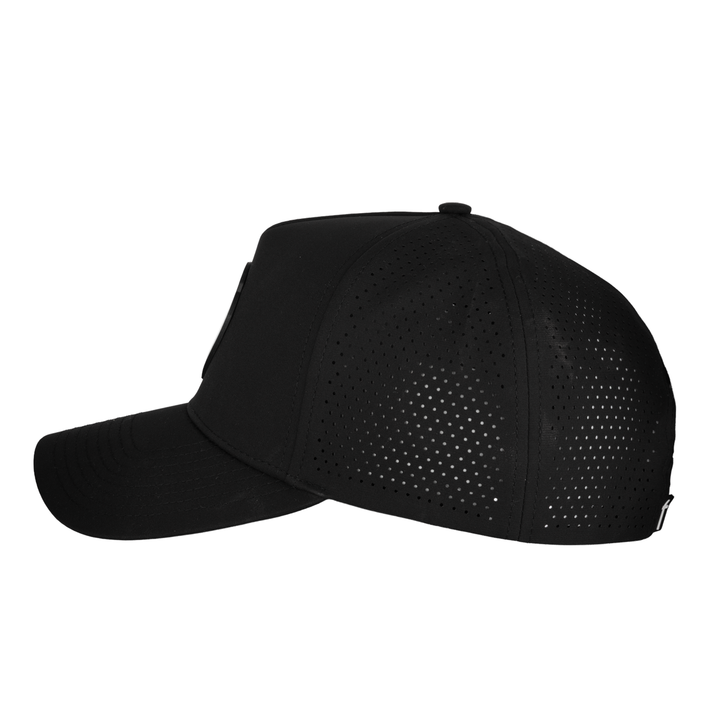 side view of black hat